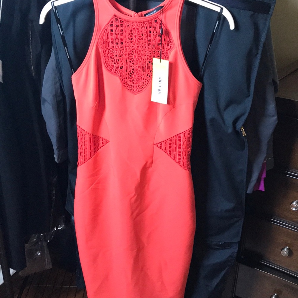 Karen Millen orange/coral pencil dress. Size 4
